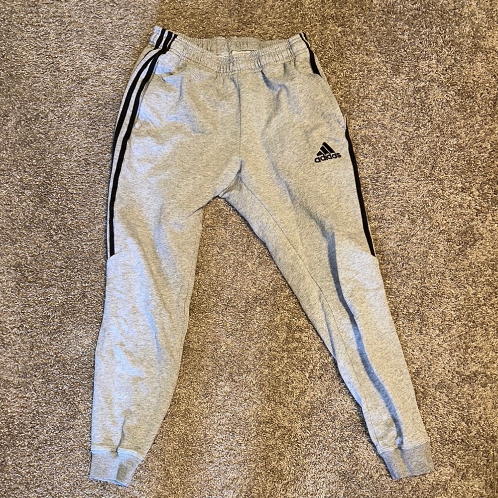 Adidas Gray and Black Joggers with Elastic Waistband and Tapered Fit
